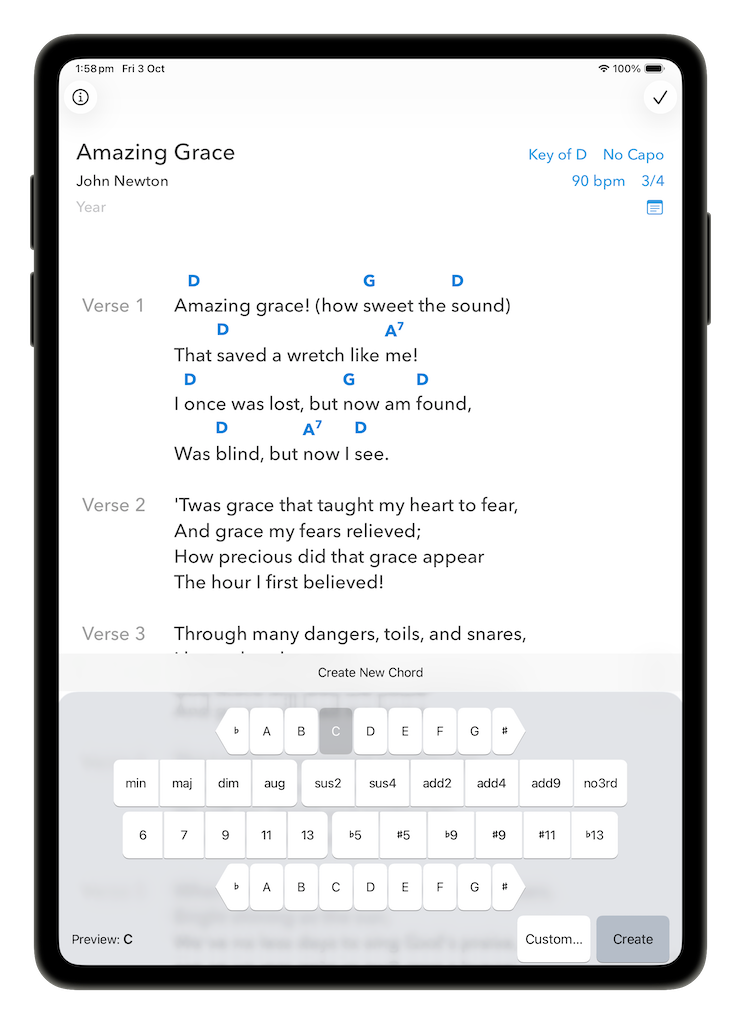 Adding a new chord to the chord palette